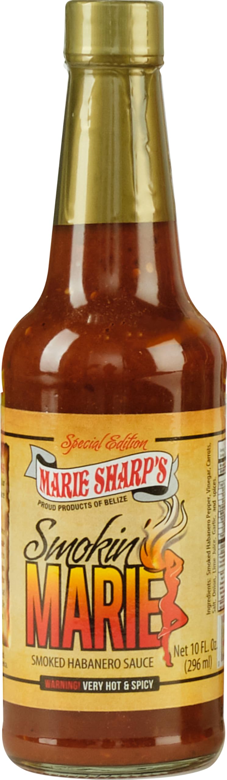 Marie Sharp’s Smokin’ Marie Smoked Habanero Sauce Special Edition, 10 oz | All-Natural Belizean Hot Sauce | Smoky & Spicy Flavor for Wings, Tacos & Marinades