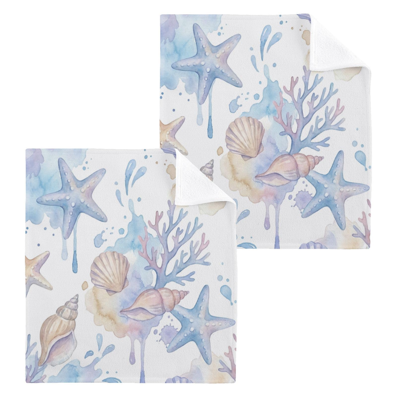 BOESI Watercolor Splash Seashell 12x12in Cotton Washcloth,Face Towel