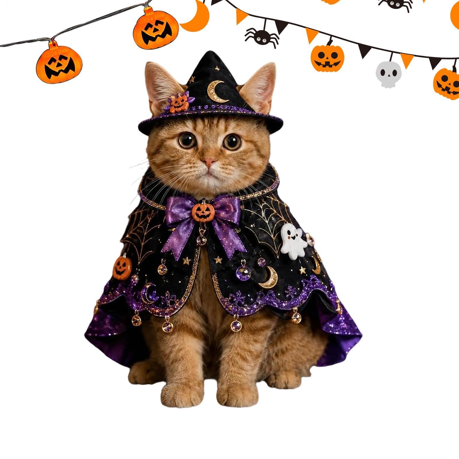 Disfraz de Halloween para gatos y capa de cosplay ajustable para mascotas