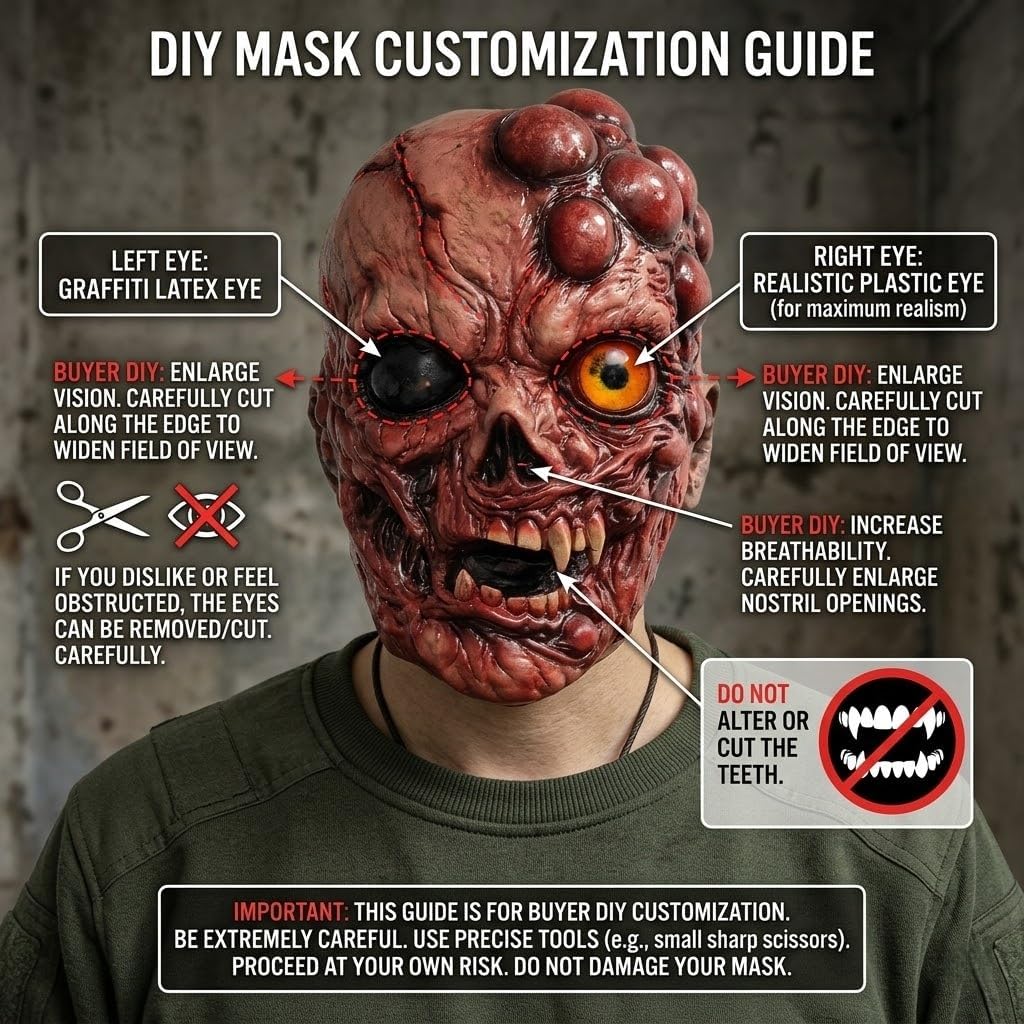 Scary Halloween Zombie Face Cover Creepy Mutant Monster Dress up Headgear Realistic Horror Party Cosplay Costume Props for Adults