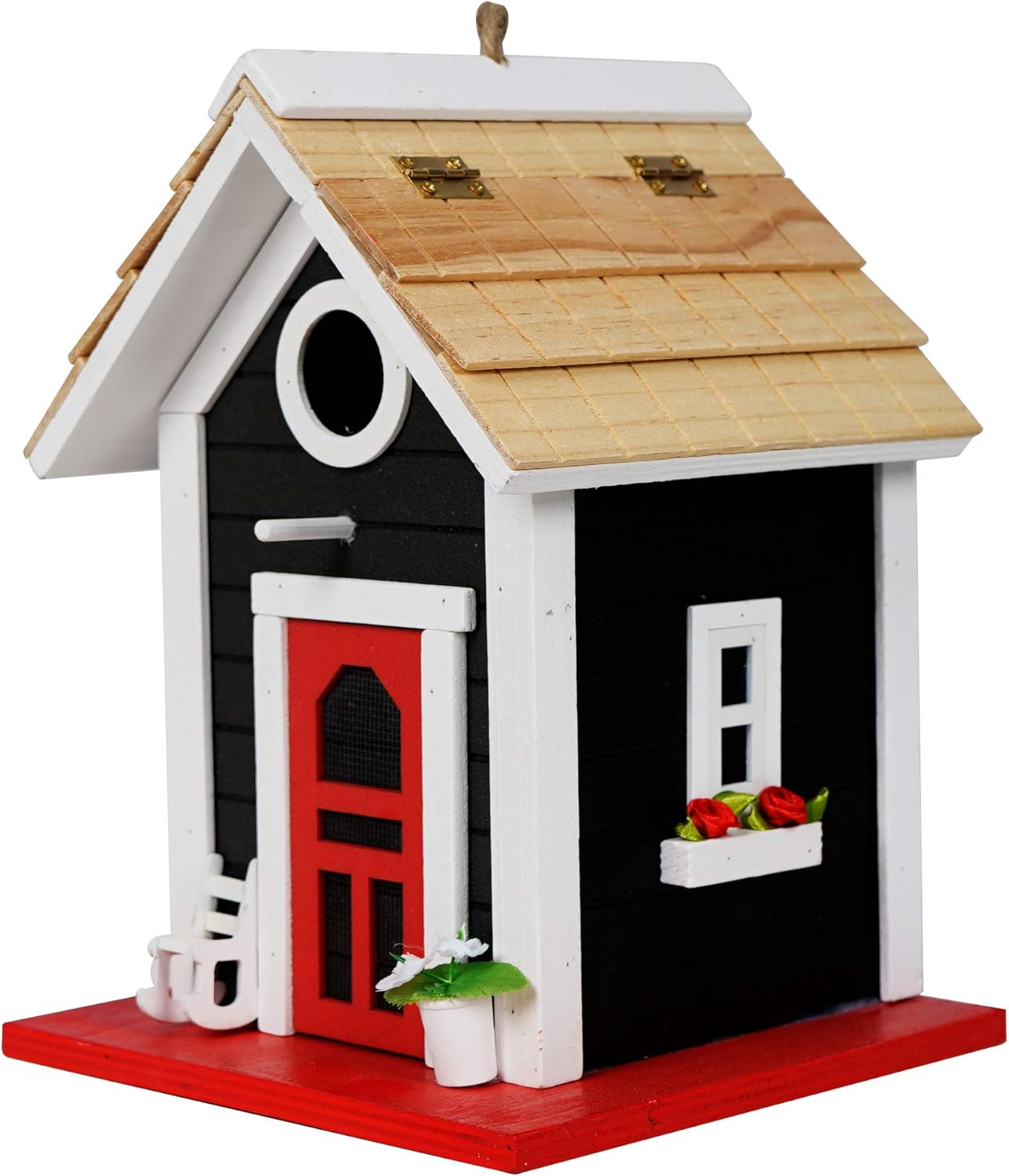 kingwolfox Hanging Colourful Birdhouse Garden Country Cottages Bird House Condo Wooden Red Height 9.7" (Black) : Patio, Lawn & Garden