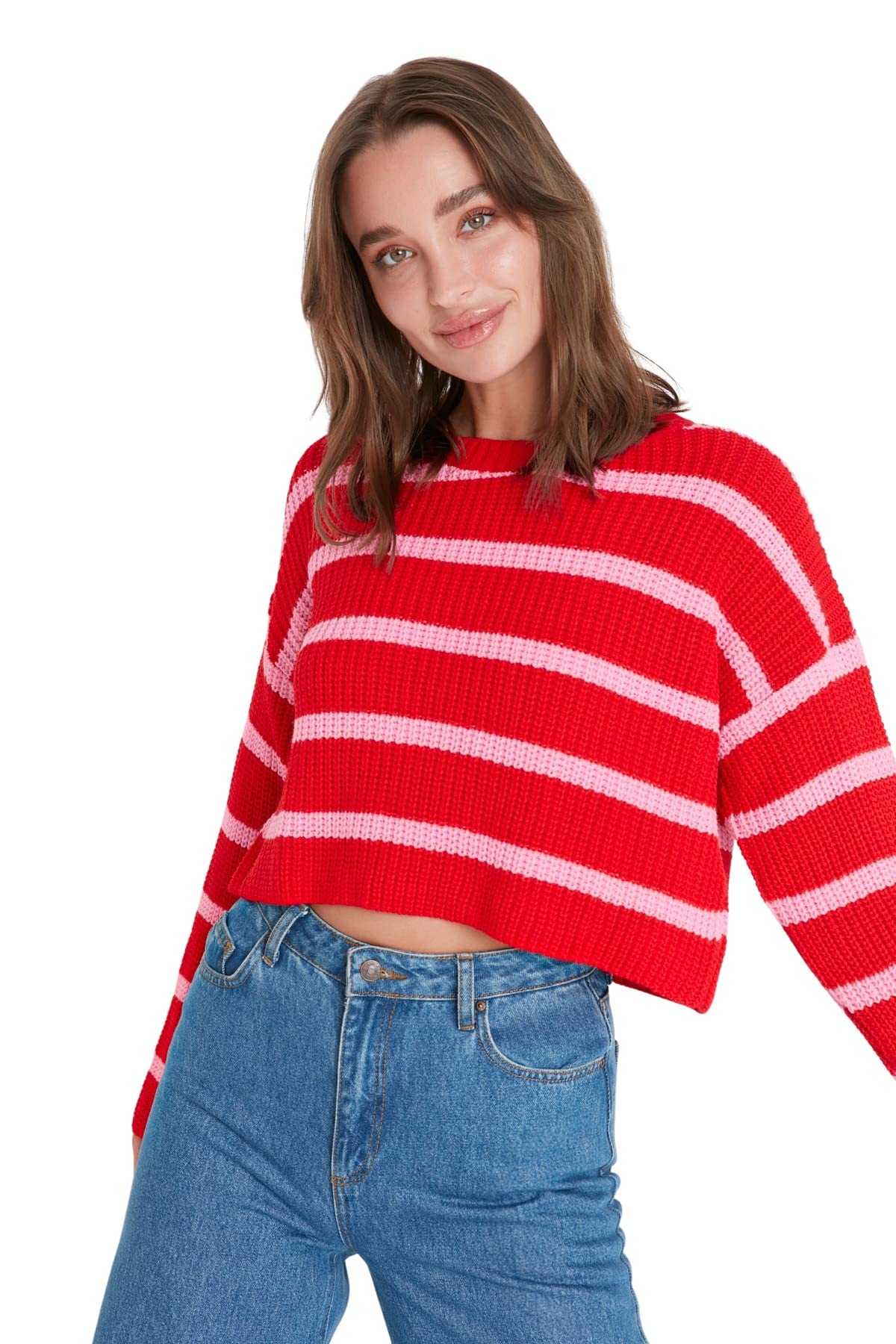 Trendyol FeMan Regular fit Basic Crew Neck Knitwear Sweater,Orange,S