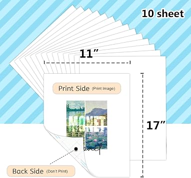 Heat Transfer Paper 10 Sheets, 11 X 17 Iron On Transfer Paper for Dark T Shirts & Fabric Printable HTV Heat Transfer Vinyl for Inkjet Printer
