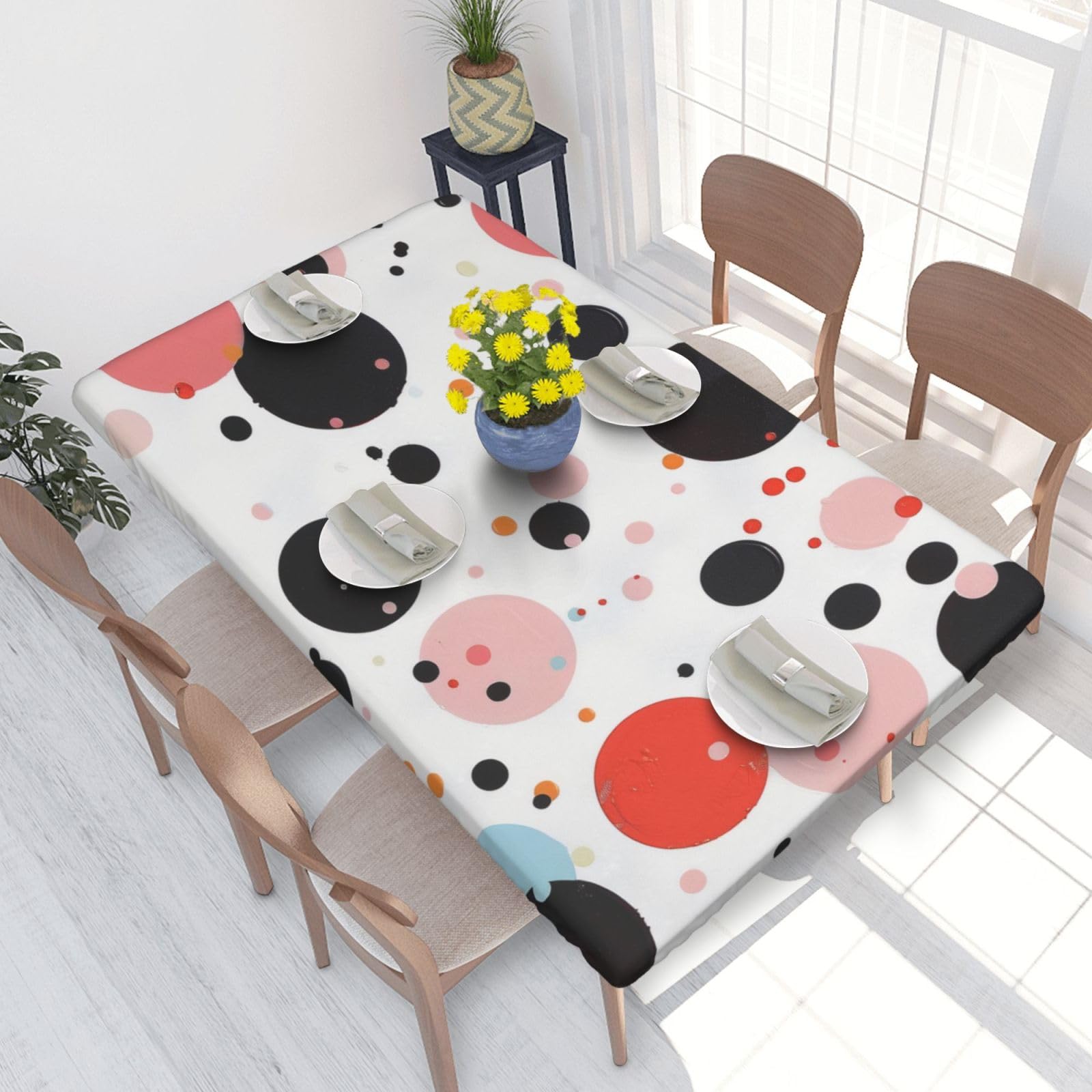 WPKJU Polka dot Printed Tablecloths 4ft Rectangular Table Covers Washable Polyester Decorative Table Cloth for Dining Table Picnic Wedding