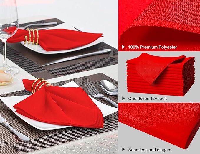 Servilletas de Tela Polyester Rojo 17 pulgadas - Set de 12 miniatura 2