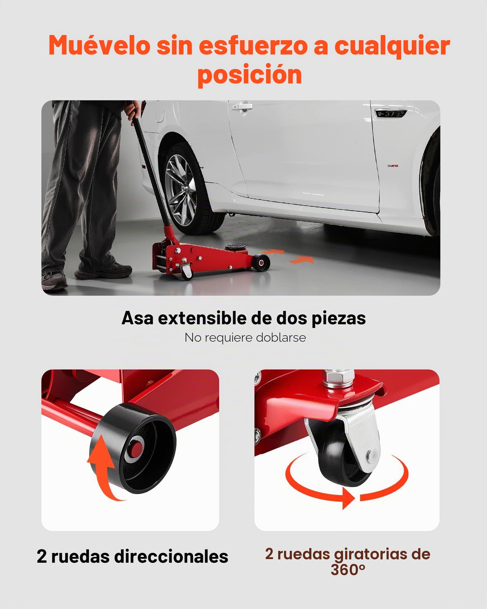 VEVOR Gato de Perfil Bajo Capacidad de 3 t, Gato Hidráulico con Bomba de Elevación Rápida de Un Solo Pistón, Rango de Elevación 130-500 mm, para Autos Deportivos, SUV, Camionetas, Vehículos, Rojo