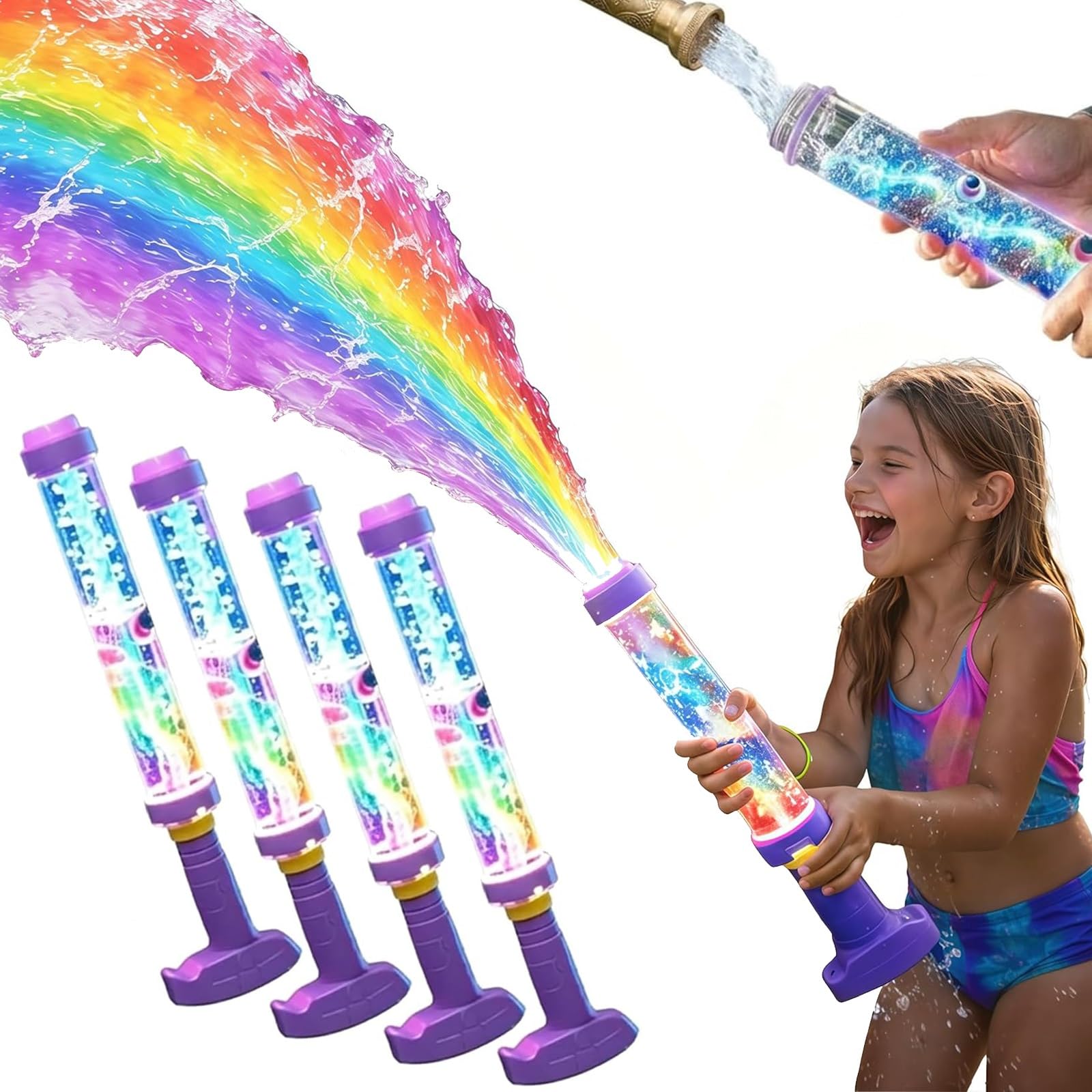 Pistola De Agua LED con Efecto Arcoíris Brillante: Diversión Veraniega Que Sorprende como por Arte De Magia. Creativa Pistola De Agua con Luces Y Efecto De Artificiales, Ideal para Fiestas(4PCS)