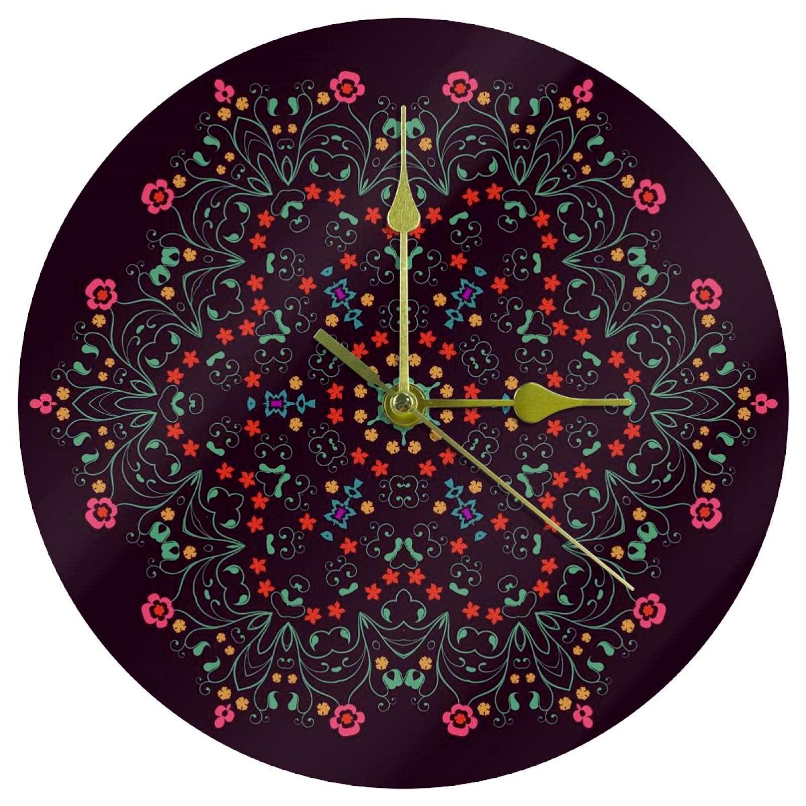 Horloge murale silencieuse en acrylique floral 24 cm sans tic-tac à piles