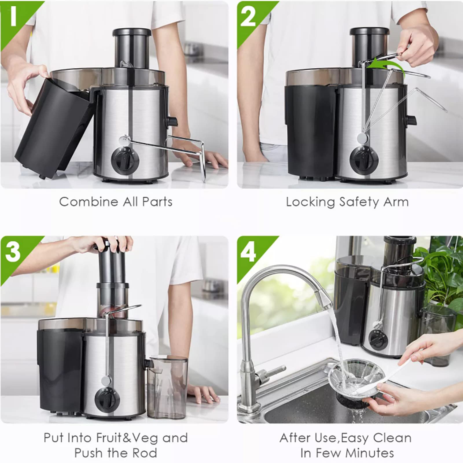 Máquinas exprimidoras, Extractor exprimidor centrífugo de 400 W con Canal de alimentación de Boca Ancha de 2,8" para Frutas y Verduras, Extractor exprimidor de 2 velocidades, sin BP