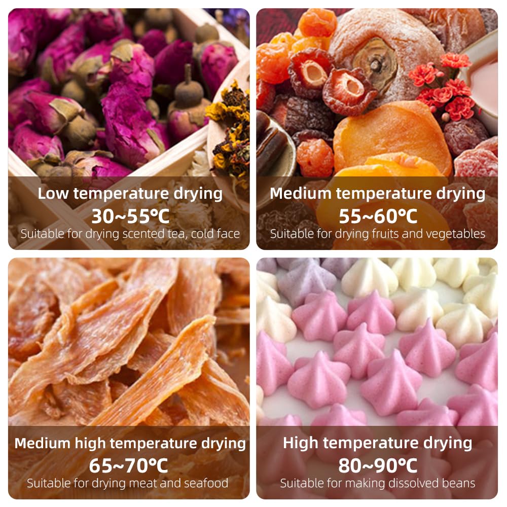 Disidratatore per Alimenti e Carne secca con Timer 12H Acciaio Inossidabile Spazzolato 12 Rastrelliere per l'Essiccazione 800W 30-90℃ Disidratatore per Frutta Verdura con Grande Manopola di Con