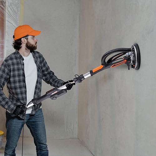 Miniatura 7 de VEVOR Lijadora de paneles de yeso, lijadora eléctrica de motor sin escobillas de 800 W, velocidad variable 1000-2300 RPM, lijadora de techo plegable