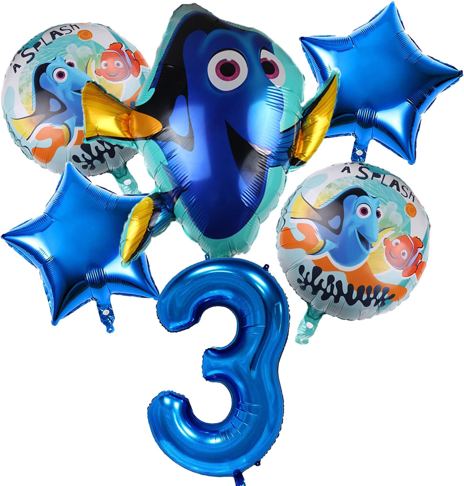 Finding Nemo 3rd Birthday Decorations Red Number 3 Balloons 32 Inch Finding Nemo Foil Balloon Bouquet Set for Kids 3rd Birthday Party (3rd Birthday)