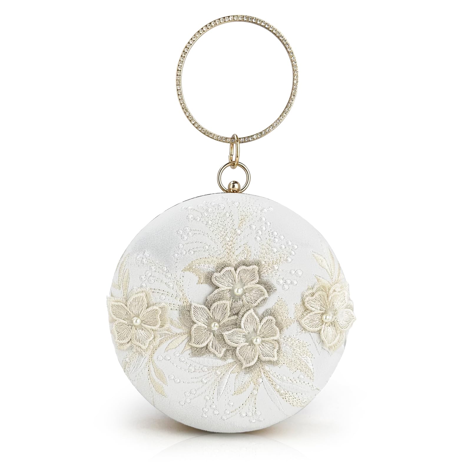 CZWLWYXB Elegant flower Embroidery Round Dinner Bag – Chic Evening Clutch for Women’s Banquets, Weddings, and Social Events