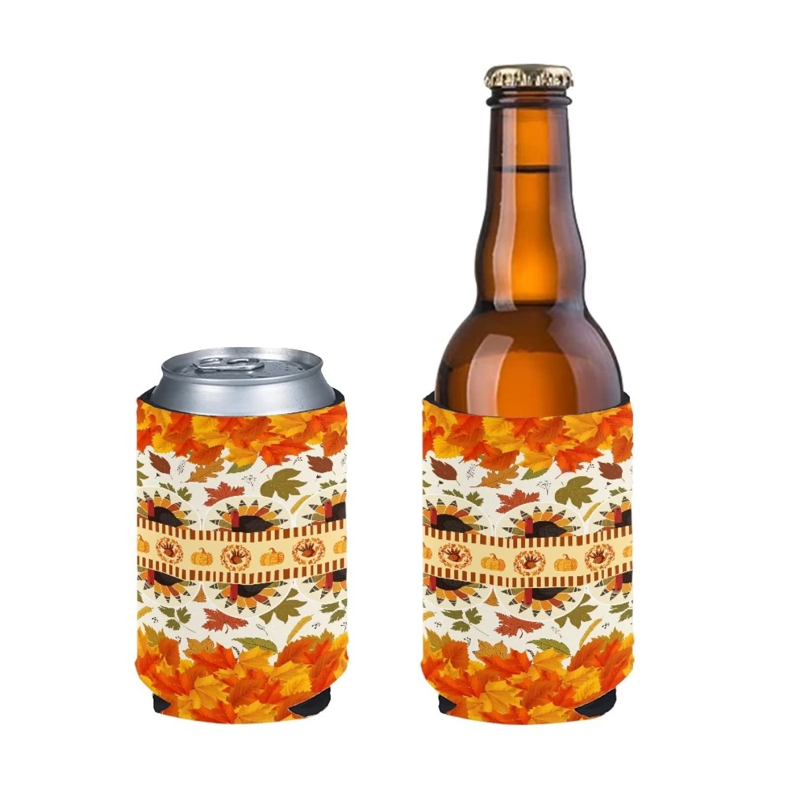 HUGS IDEA 12 Piece Thanksgiving Maple Leaves Can Sleeves 12 oz Fall Party Decoration Festival Thanksgiving Supplies Slim Can Beer Coolers