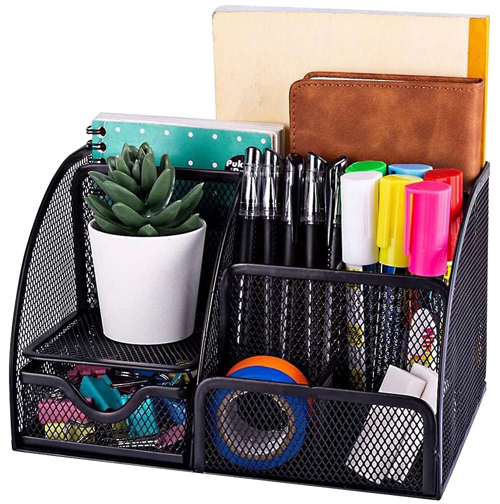 ISO TRADE Desk Organizer 6 Black compartments and 1 Drawer for Home Office 15987 Organizatory szafkowe, Wielobarwny, Wyjątkowy