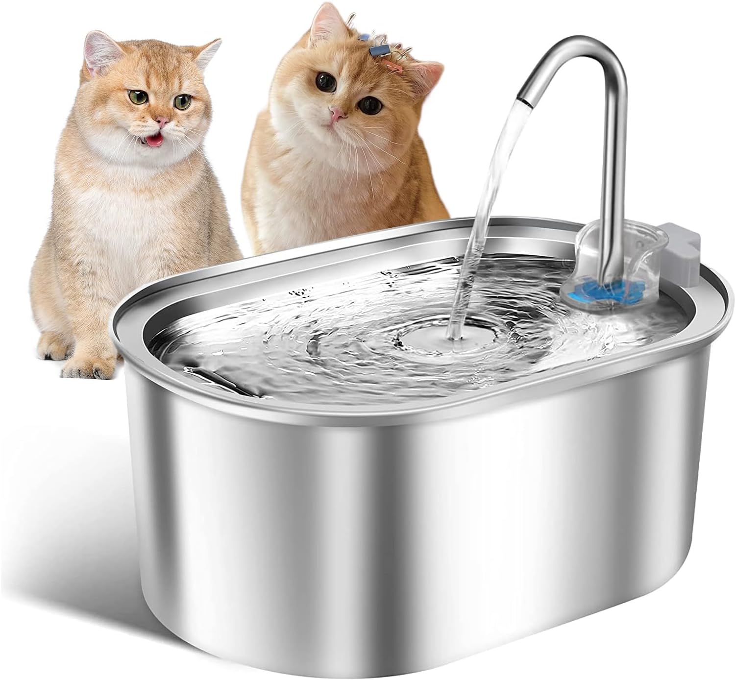 Cat Water Fountain Stainless Steel, 108oz/3,2L Pet Water Fountain Dog Water Dispenser, Automatic Cat Fountain with Quiet Pump, Dishwasher Safe Design, Water Fountain for Cats Inside (Fountain)