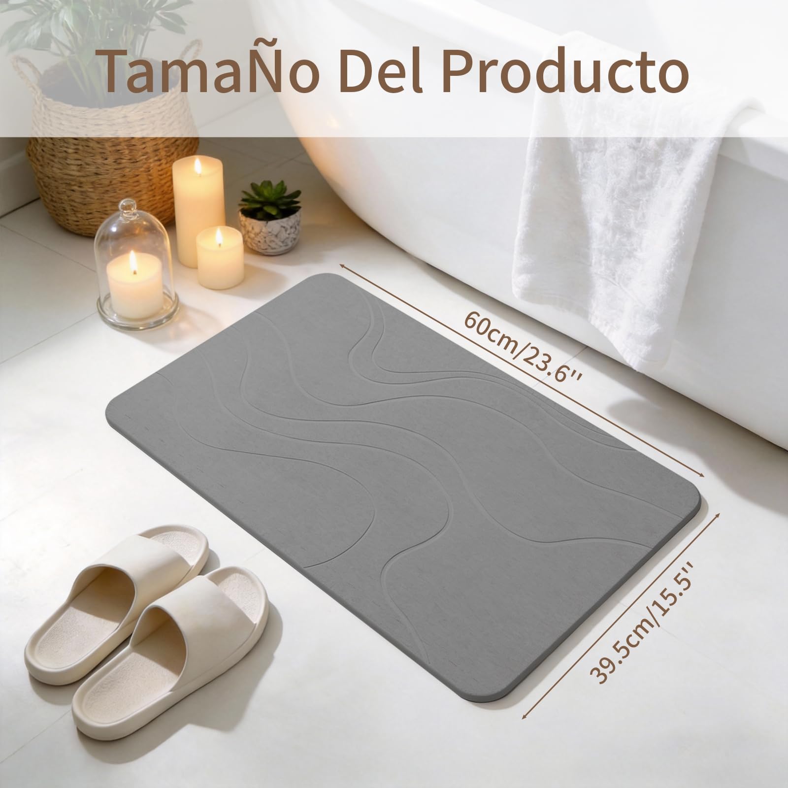 Eralove Alfombra Diatomita Baño 60x40cm, Absorción Ultra Rápida y Secado, Sin Olores,Alfombrilla Baño sin Olores, para Bañera y Ducha (Gris Oscuro)