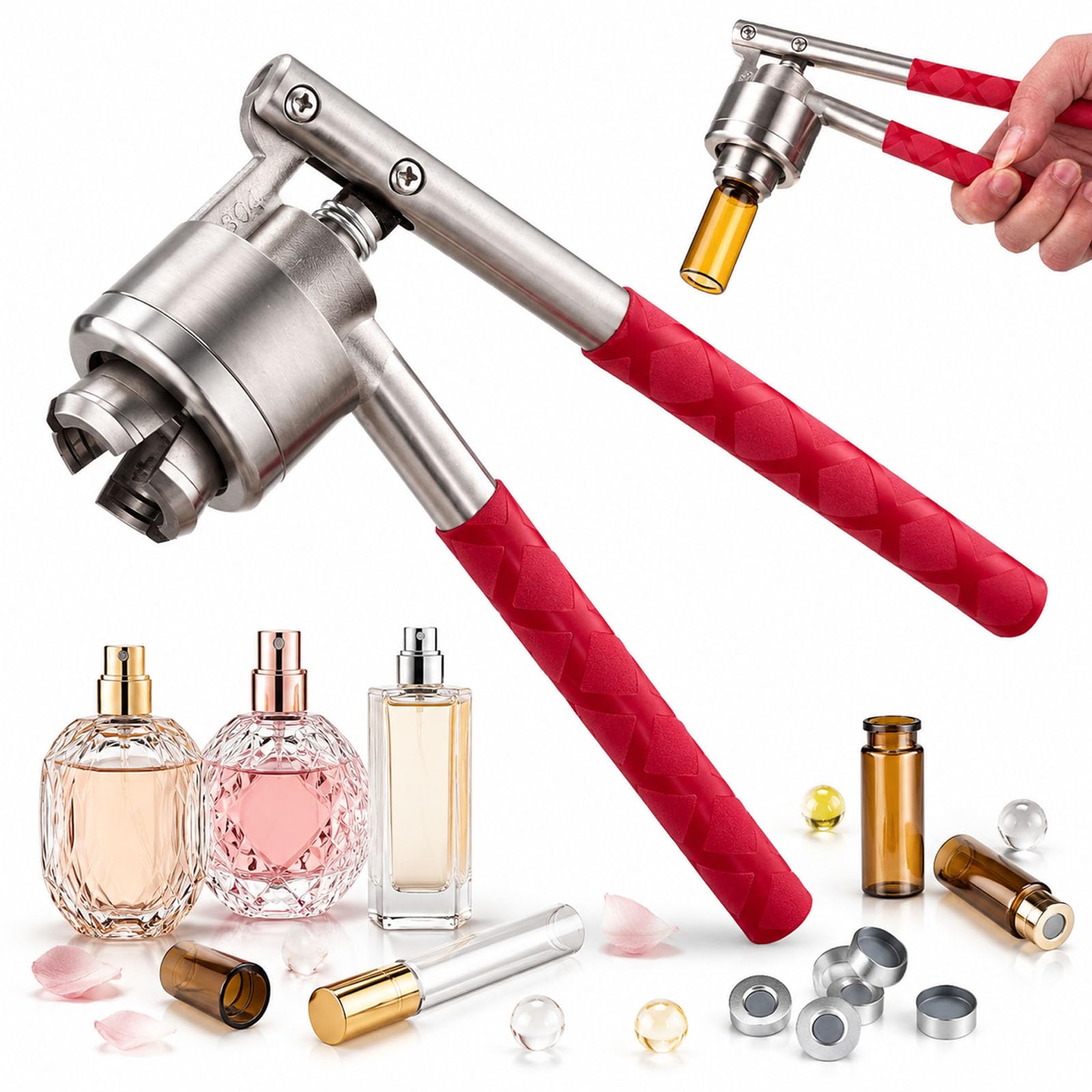 Fläschchen-Crimper, 13/15/20 mm verstellbarer Flip-Fläschchen-Crimper | Handdichter Hand Dichtmaschine, mit rutschfestem Griff, für 13/15/20mm Hals Kunststoff-Aluminium Flip Caps(red,13mm)