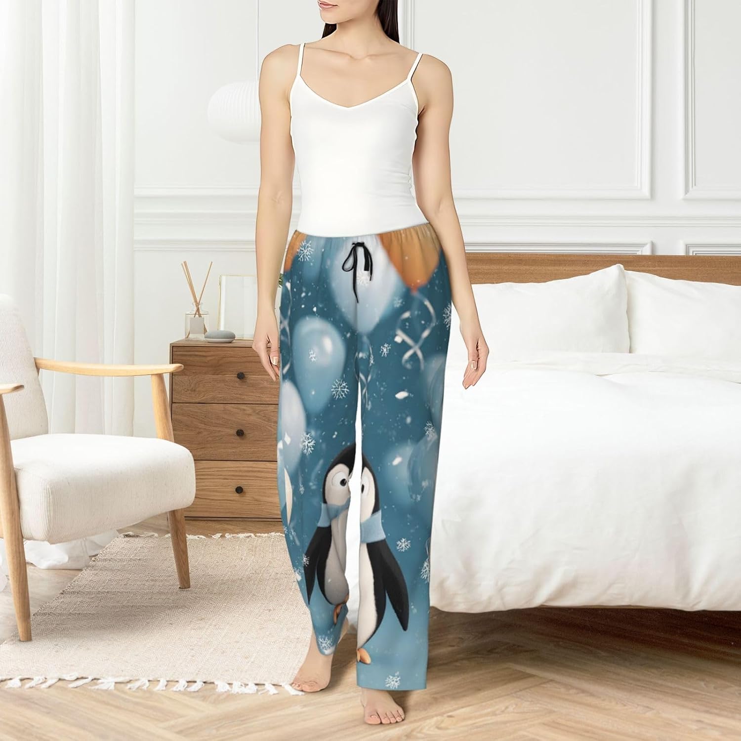 Womans Pajama Pants Soft Comfy Pajama Bottom with Pockets Penguin Balloon Snowflake Sleep Pant Womans Lounge Pant