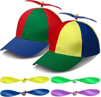 2 Pack Adult Baseball Cap - Brightly Rainbow Color Top Hat with 4 Replaceable Bamboo Dragonflies
