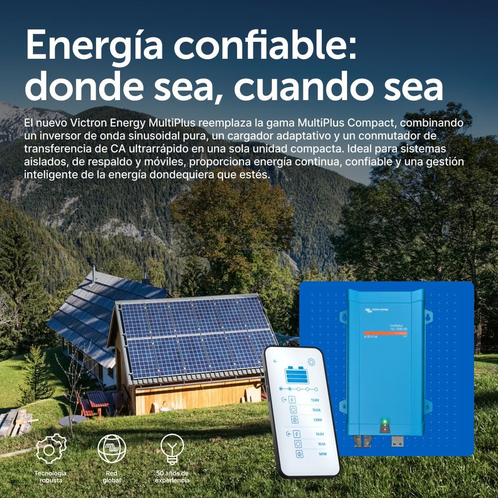 Victron Energy MultiPlus 1200VA 12-Voltios 230V Inversor de Onda sinusoidal Pura 50 amperios Cargador de batería