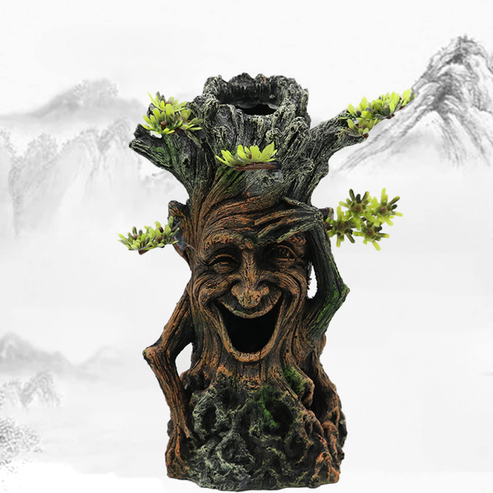 Decorazione per acquario in resina, tronco d'albero, radici con pesce viso per ornamento Betta Accessori per casa sull'albero Pesce grotta Hideou