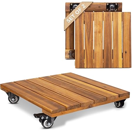 IDZO Set Da 2 Sottovasi In Legno Di Acacia Con Ruote Bloccabili - Portavasi Pesante Capacità 119 Kg - Carrello Piante - 5