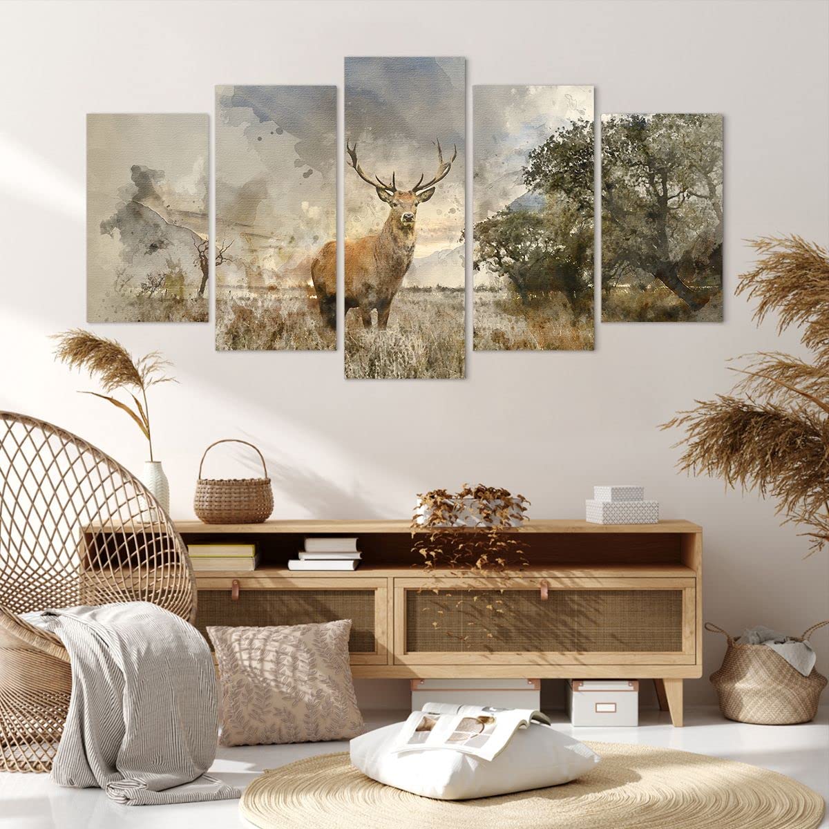 ARTTOR Bilder auf Leinwand 160x85cm Wandbild Landschaften Natur - 3465 | Reh Mehrteilige Groß XXL Wanddekoration Wohnzimmer Schlafzimmer Küche Wanddeko Wand Kunstdruck Wandkunst Wall Decor ARTTOR