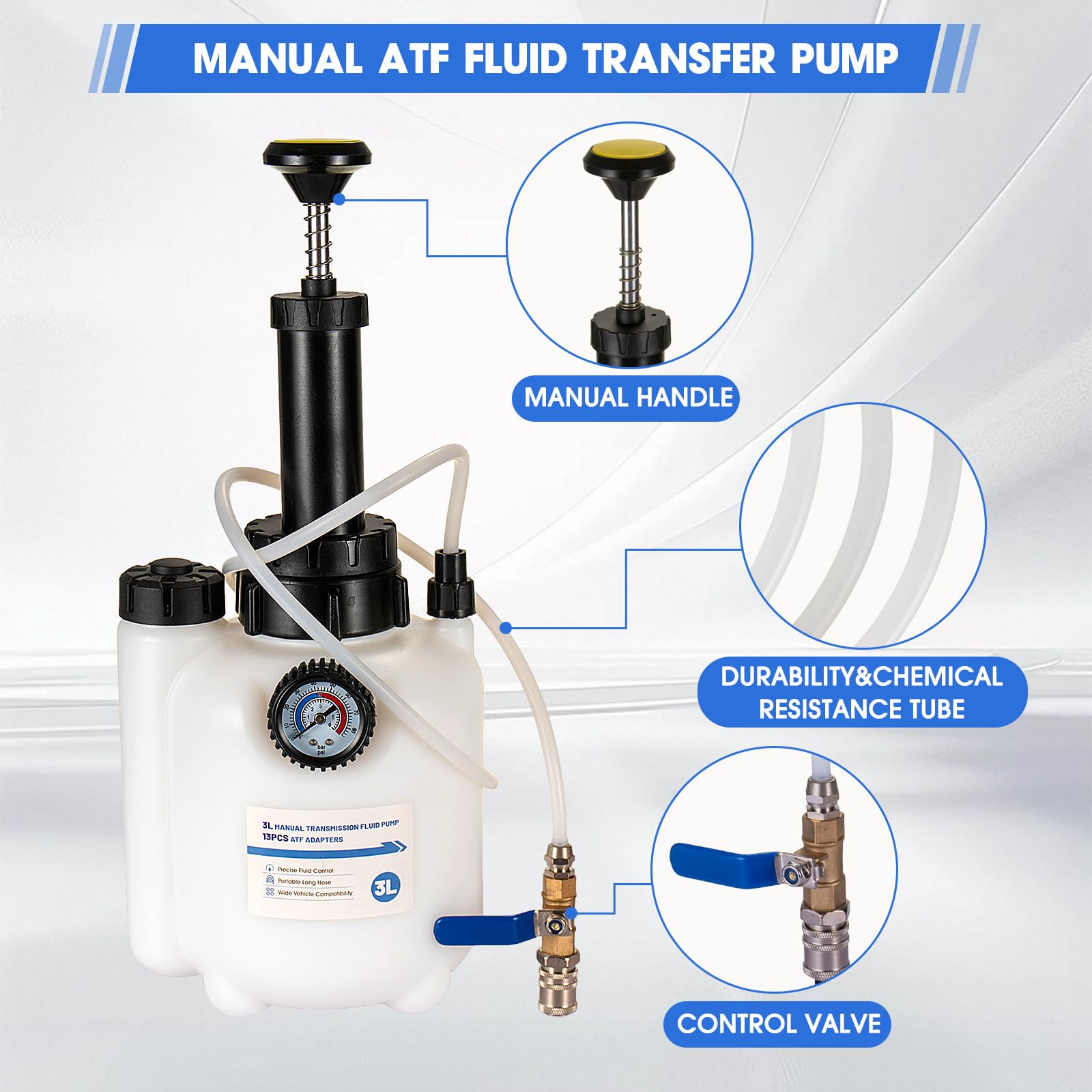 Bomba de líquido para transmisión,3L Bomba de llenado para transmisión con 12 adaptadores ATF, Bomba Manual de Transferencia de líquido para transmisión