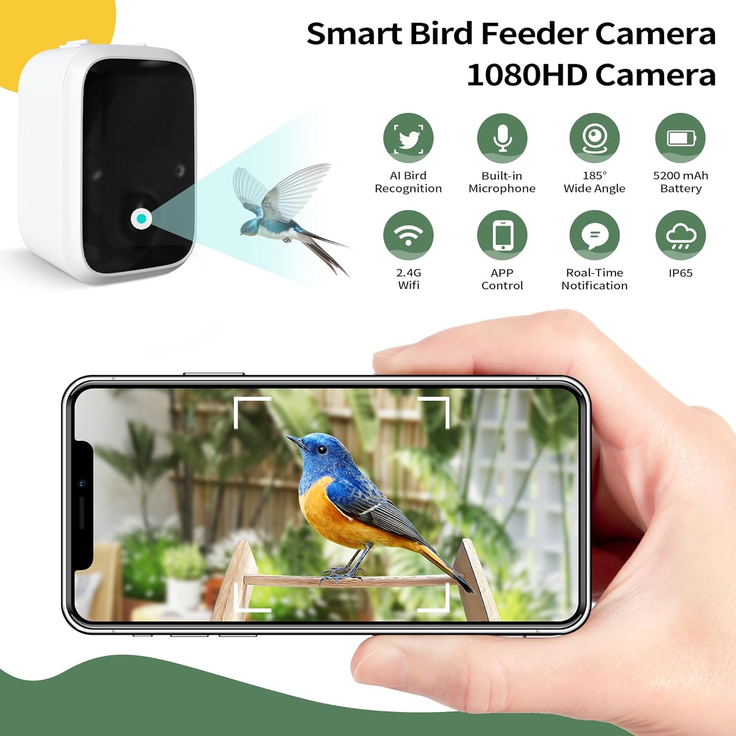 COZIWOW Smart Bird Feeder with Camera,Birds Watching Camera with AI Identification Squirrel Alarm,2K HD Auto Capture Videos&Instant Arrival Alerts,Birdhouse Birdfeeder for Bird-Lovers