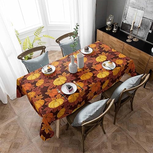 Miniatura 2 de Mantel de otoño de 60 x 120 pulgadas, mantel de calabaza naranja para mesas rectangulares, hojas de arce de otoño, mantel de Acción de Gracias,