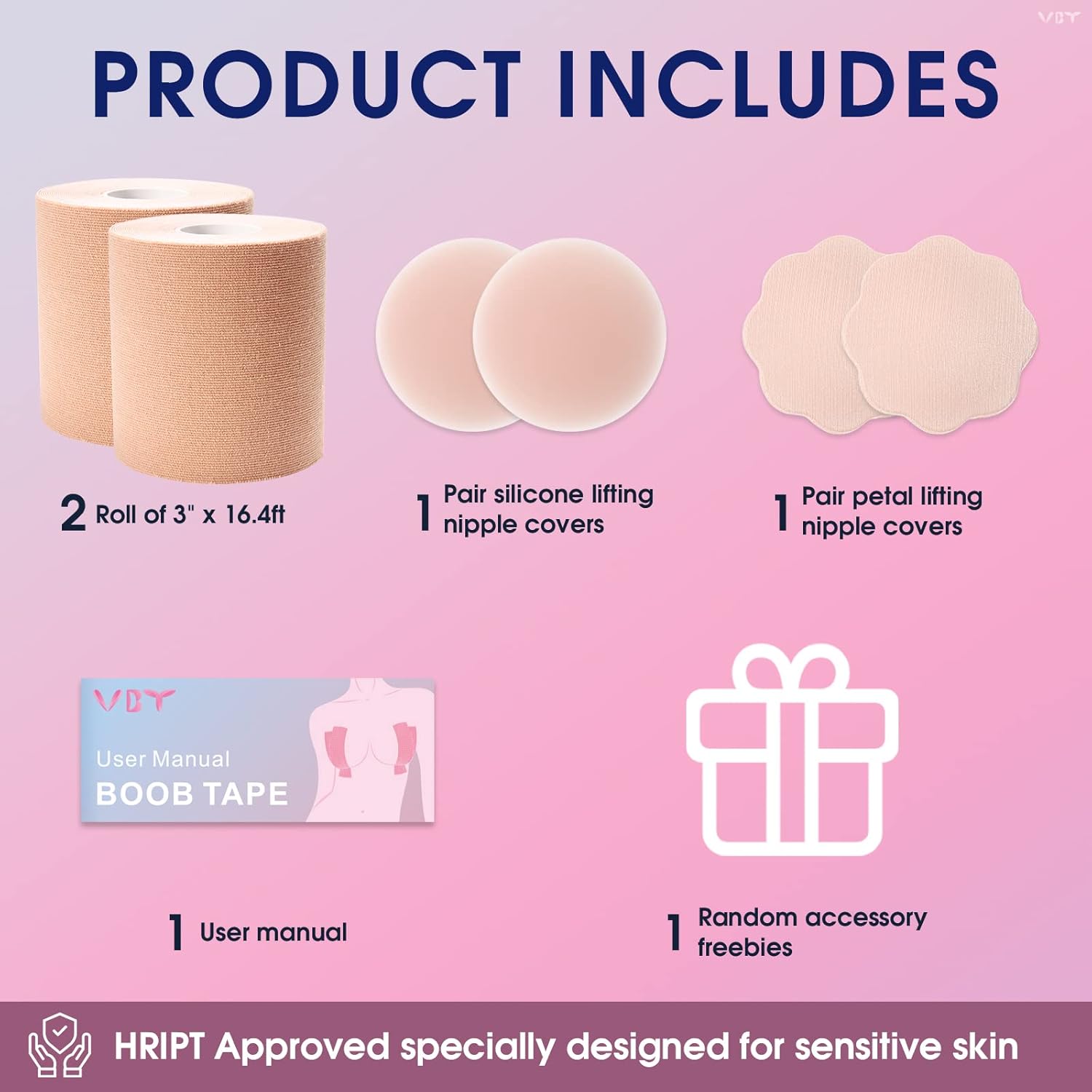 VBT 2 Pack Boob Tape - Breast Lift Tape, Body Tape for Breast Lift w 2 Pcs Silicone Breast Reusable Adhesive Bra& 2 Pcs Fabric Nipple Covers, Bob Tape for Large Breasts A-G Cup, Nude : Clothing, Shoes & Jewelry
