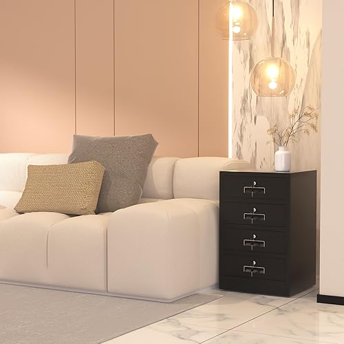 Miniatura 12 de Gabinete de almacenamiento de metal con cajones con cerradura para oficina en casa, dormitorio, sala de estar (blanco) Negro -,Blanco