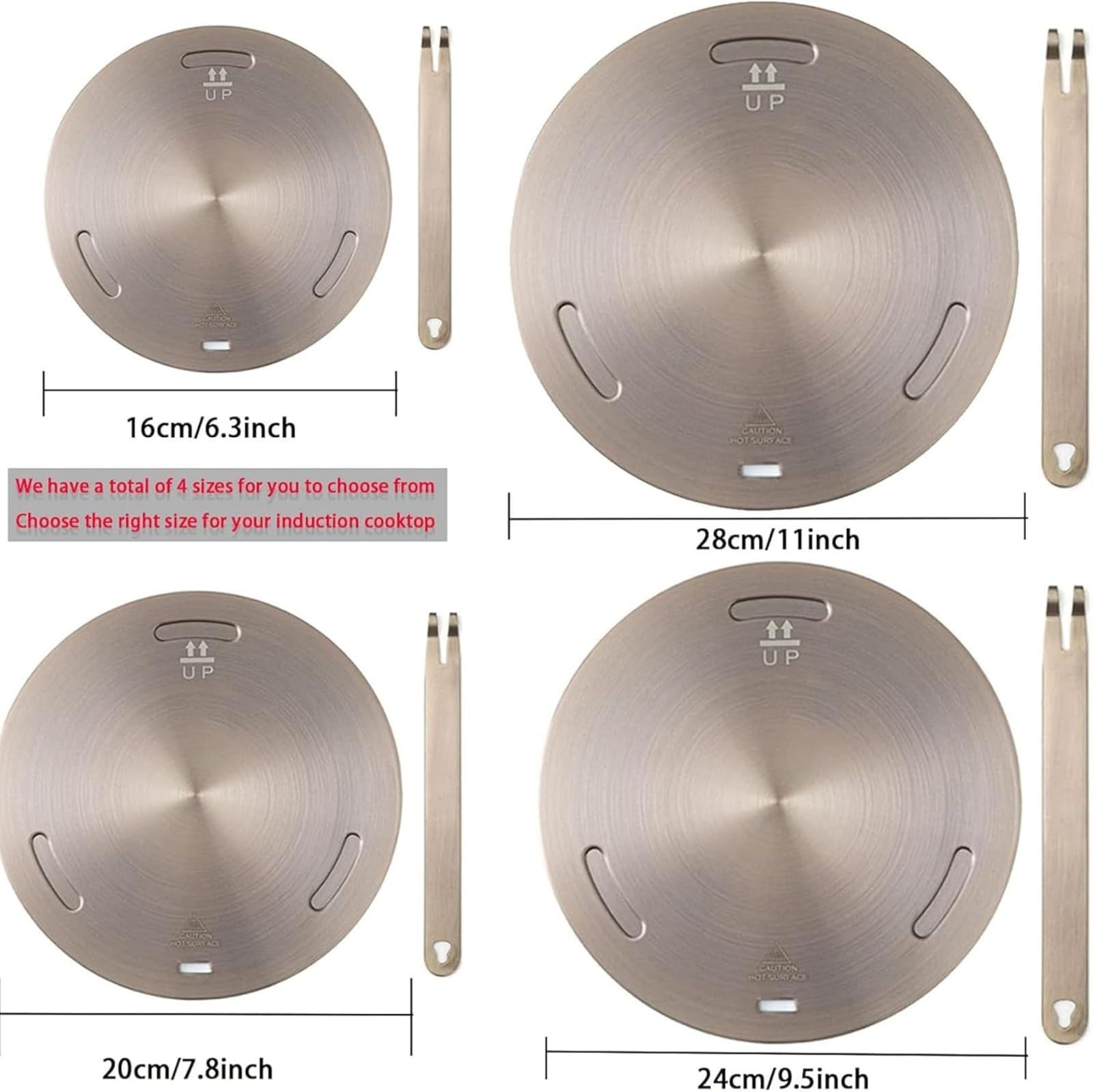 Piastra Adattatore e Diffusore di Calore per Piano Cottura a Induzione, in Acciaio Inossidabile con Manico Rimovibile e Compatibile con Fornelli a Gas e Elettrici (Argento, 20cm)