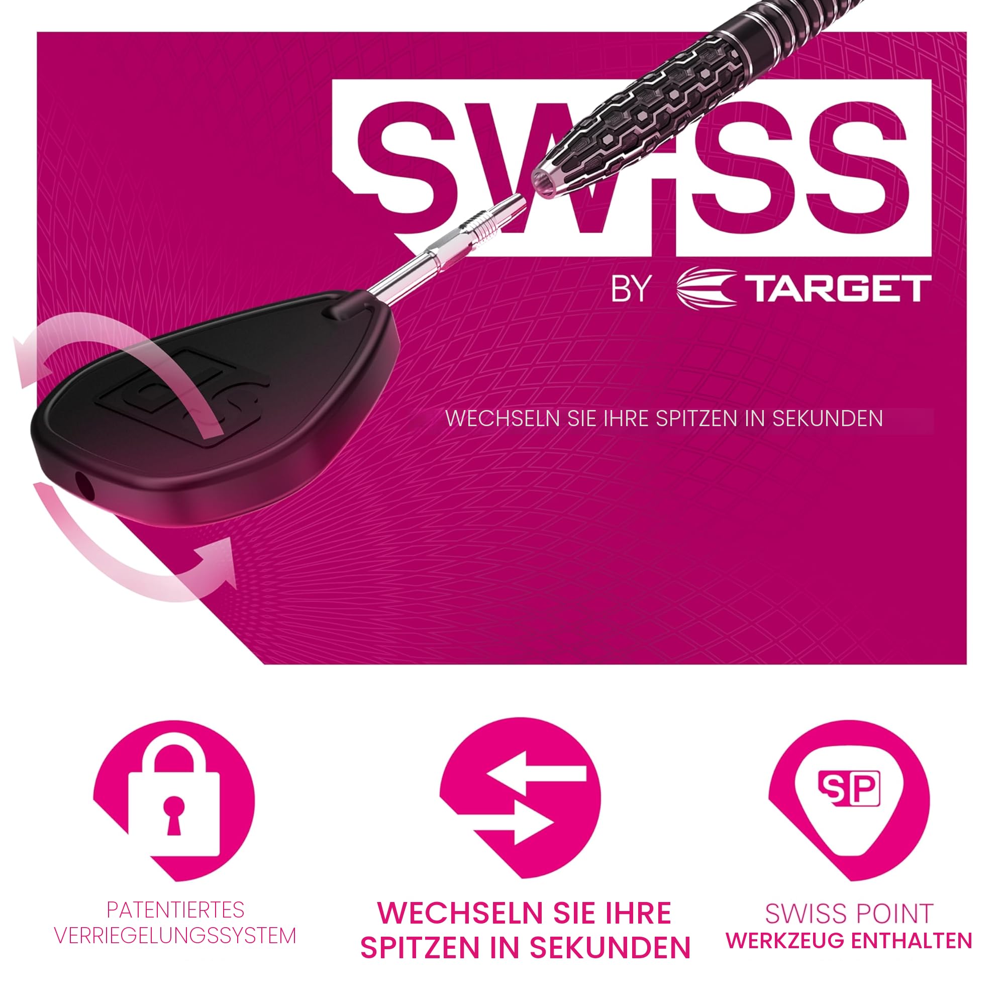 Target Darts Softdarts zu Swiss Point Steeldarts Conversion Set, Schwarz/Silber - Softdarts Conversion Tool, Umspitzen von Softdarts zu Steeldarts 2BA Gewinde - Tungsten Billet Spitzen, Swiss Point