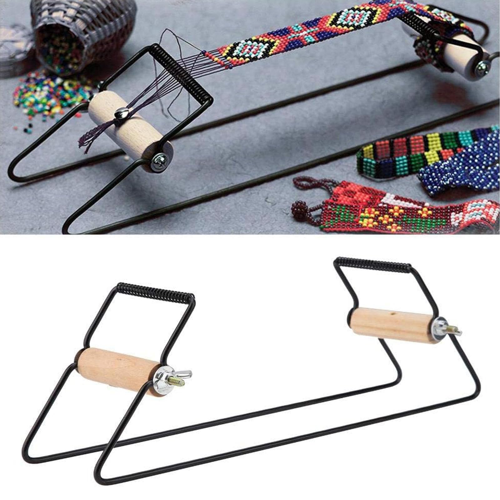 Telar de Cuentas, Marco de Telar de Cuentas de Acero Inoxidable de Madera, Telar de Cuentas DIY, Telar de Joyería para Collar, Pulsera y Más