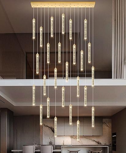 Miniatura 16 de Candelabros de techo de 30 luces de 197 pulgadas de altura, candelabros de cristal modernos para entrada, candelabro LED de espiral larga regulable