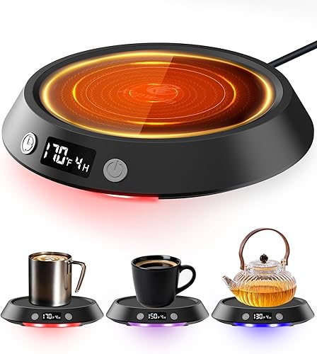 Kepwam Calentador de Taza de Café – Calentador de Café Eléctrico de 55W para Escritorio, 3 Configuraciones de Temperatura y Temporizador de 2-9