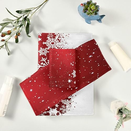Miniatura 4 de QUGRL Juego de 3 toallas rojas de copos de nieve de Navidad, súper suaves, de lujo, toallas de mano decorativas, toallas de algodón para baño,
