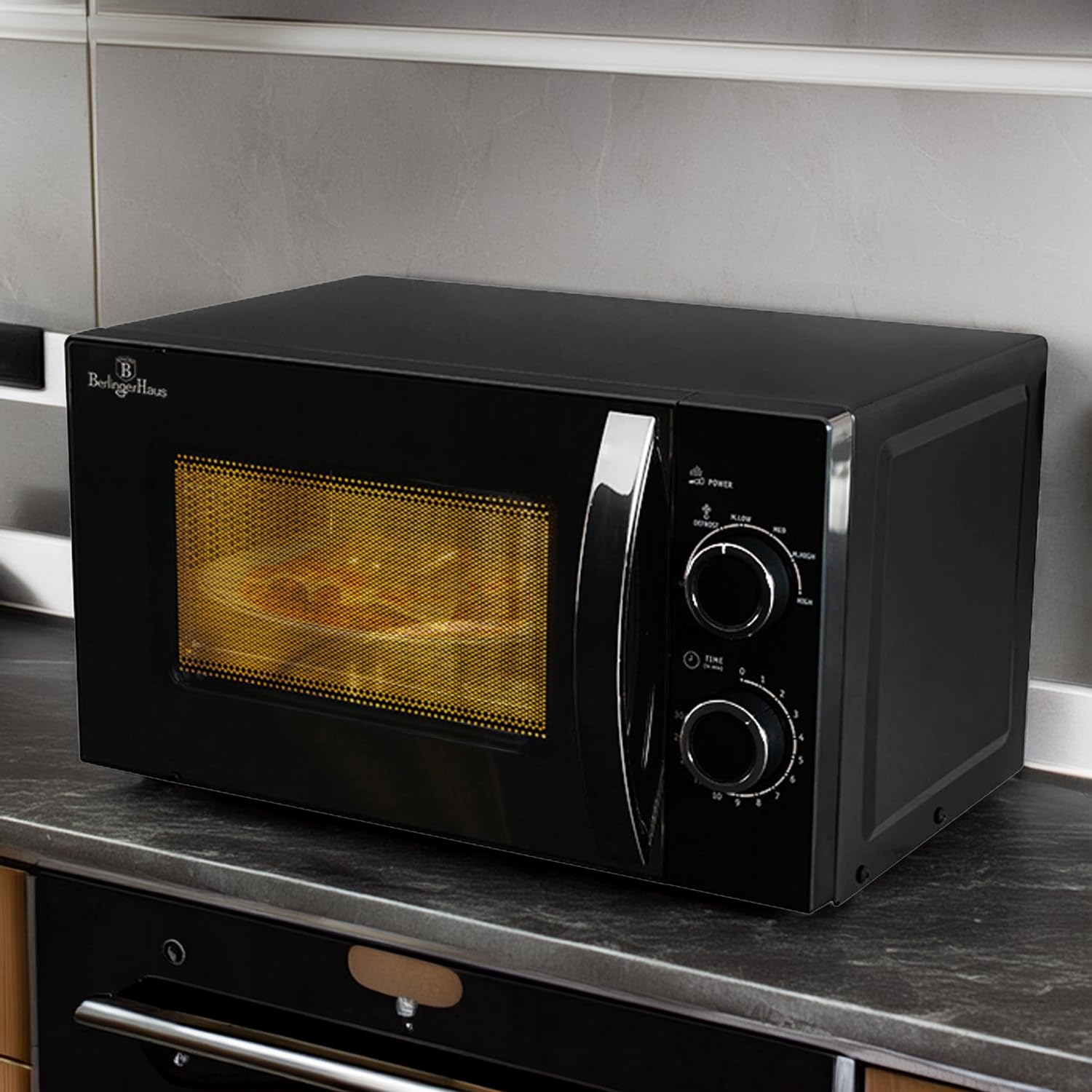Berlinger Haus Mikrowellenherd 20 l | Black Rose Collection mit 700 W Leistung | 6 Stufen | Edelstahlteile & Borosilikatglas | Innenbeleuchtung & Auftaufunktion