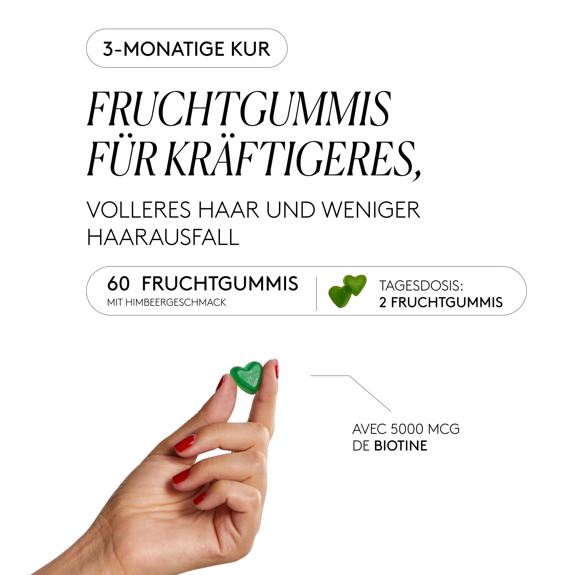 COCUNAT Happy Hair Vitamine 3-Monats-Kur Biotin Anti Haarausfall 180 Stk | Vegane Vitamingummies im 3er-Pack mit 5.000 mcg Biotin & Zink. Stärkt die Haarfaser intensiv und stoppt Haarausfall.