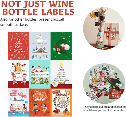 Miniatura 4 de 54 etiquetas para botellas de vino de Acción de Gracias, Navidad y Año Nuevo, calcomanías para botellas de vino de Navidad para fiestas,