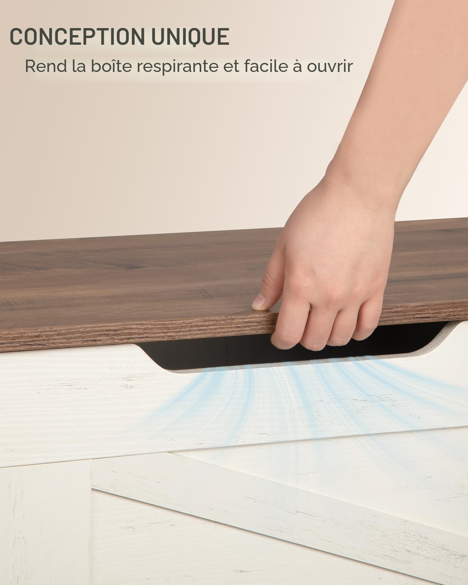 Hzuaneri Banc de Rangement, 100 cm Coffre de Rangement, Blanc Marron | 2 Charnières Stables, Banc À Chaussures pour L'entrée, La Chambre, 40 x 100 x 48 cm, Le Salon, SB03414X
