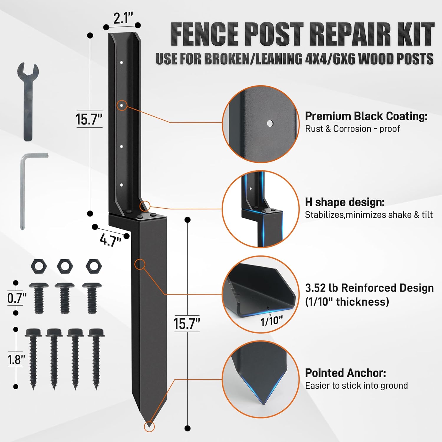 4 Pack Fence Post Repair Kit - 31.6" H Heavy Duty Fence Post Repair Stakes, Durable Fences Support Anchor for Fixing Broken/Leaning 4X4/6X6 Wood Posts