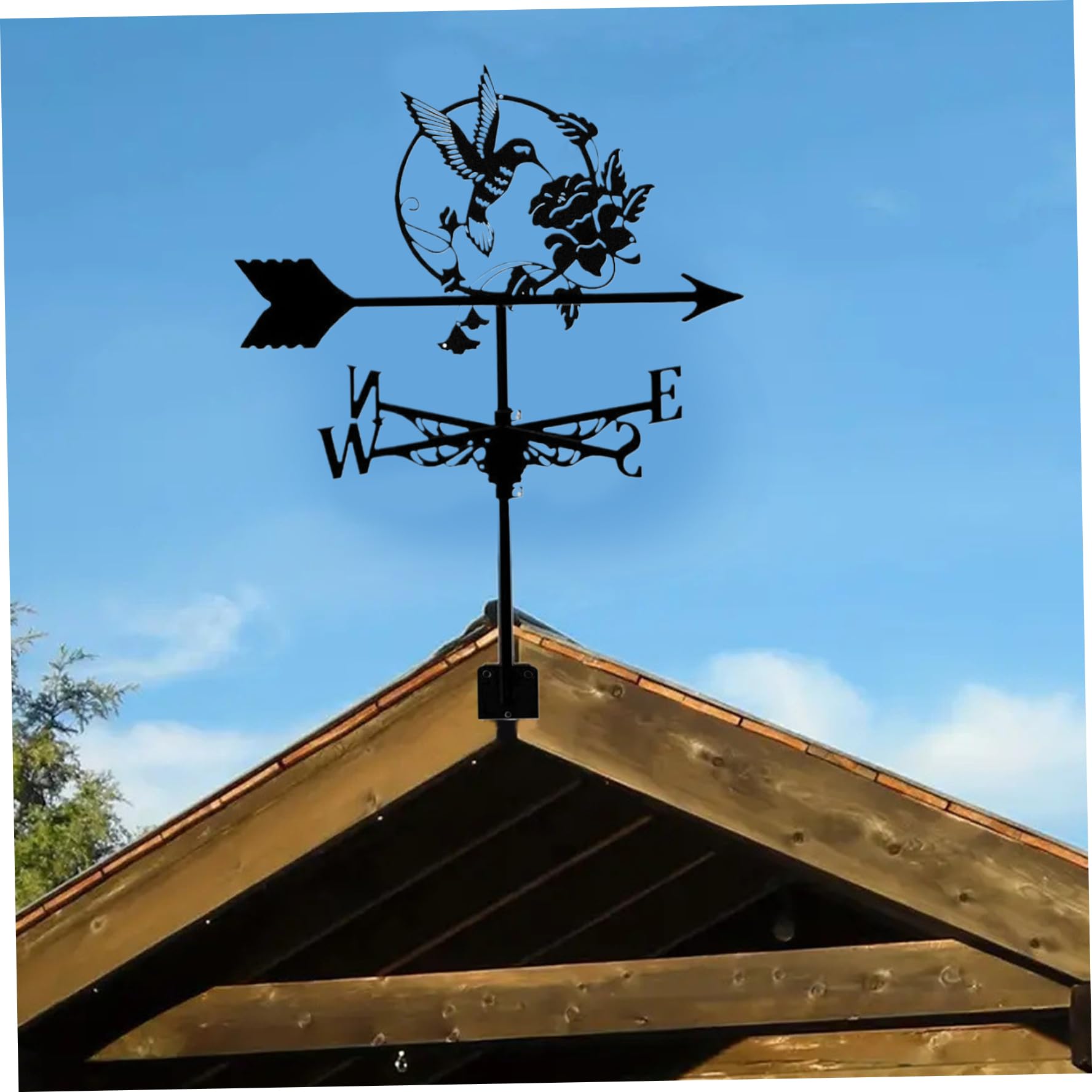 Girouette colibri en fer forgé robuste, finition vintage haut de gamme pour toiture