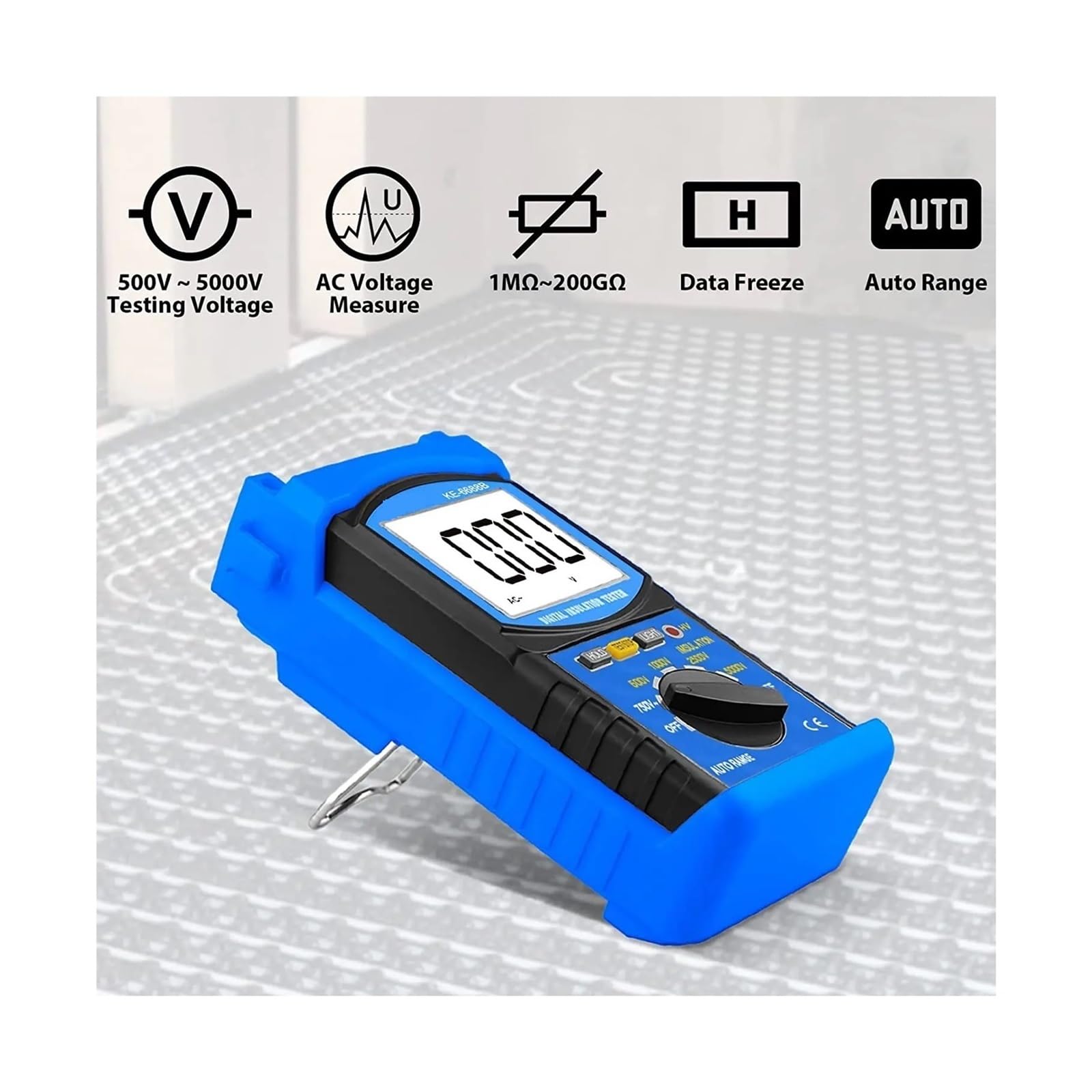 Cyfrowy megaomomierz, tester rezystancji izolacji Kethvoz 500 V/1000 V/2500 V/5000 V, automatyczny z zakresem 1 MΩ~2 GΩ, pomiar prądu przemiennego Przemysł, Motoryzacja