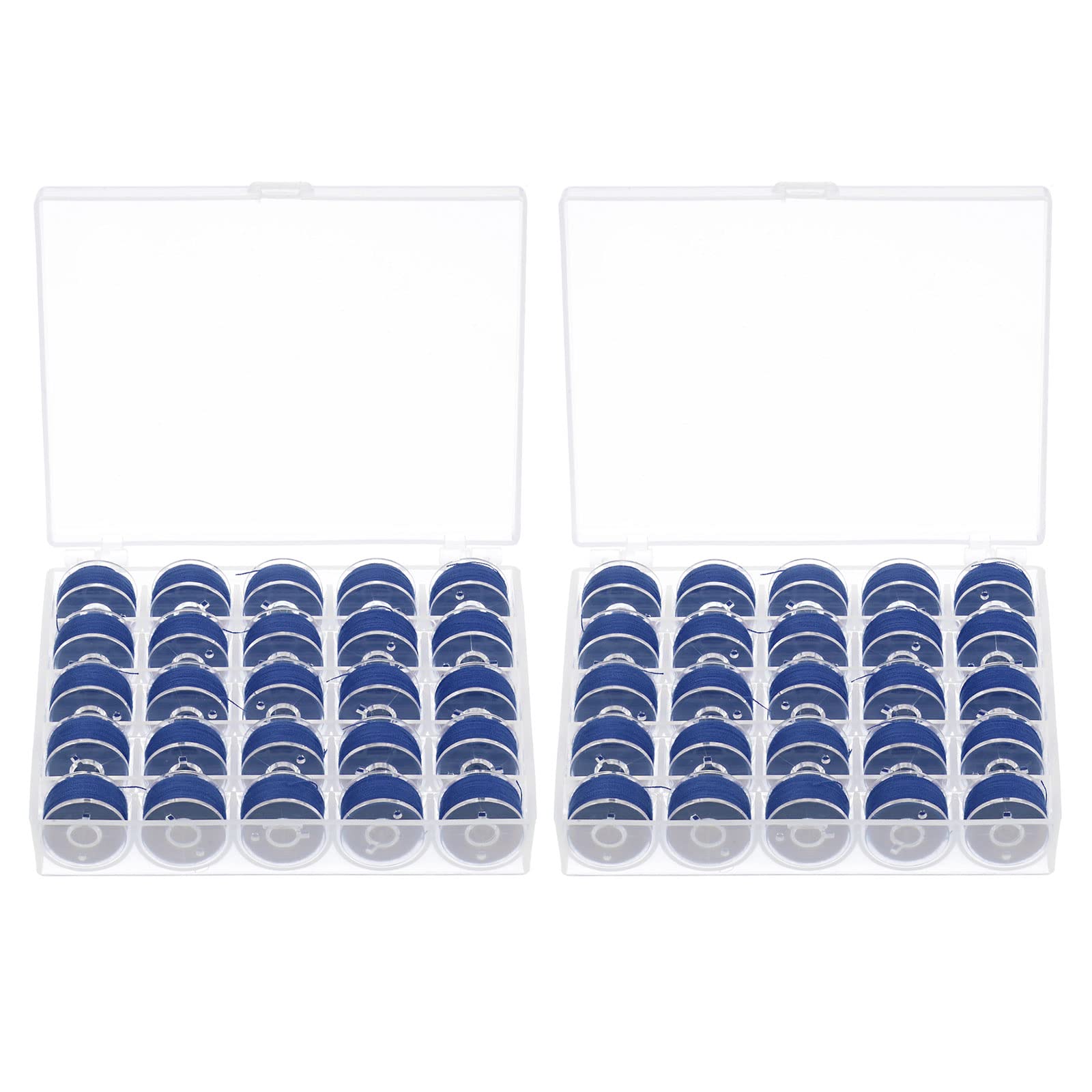 sourcing map 2set Prewound Bobbin Thread Standard Sizes with 25 Compartments Box for Embroidery and Sewing Machine, Navy Blue