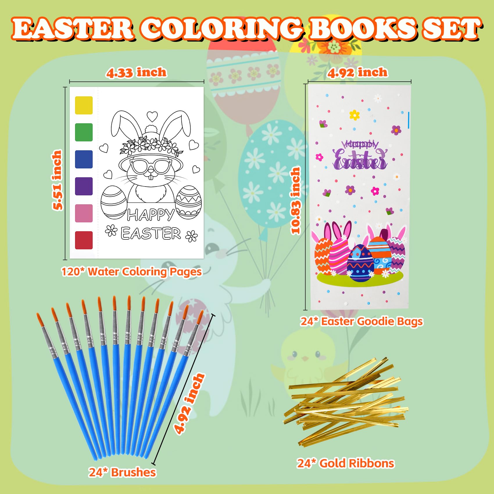 Easter Gifts for Kids, 24 Pack(192 PCS) Water Coloring Books with Goodie Bags Bulk for Easter Basket Stuffers Classroom Prizes School Activities Supplies Easter Crafts Toys Party Favors