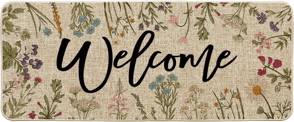 Artoid Mode Wild Flowers Welcome Spring Doormat, Summer Home Decor Low-Profile Switch Rug Door Mat Floor Mat for Indoor Outdoor 24x59 Inch