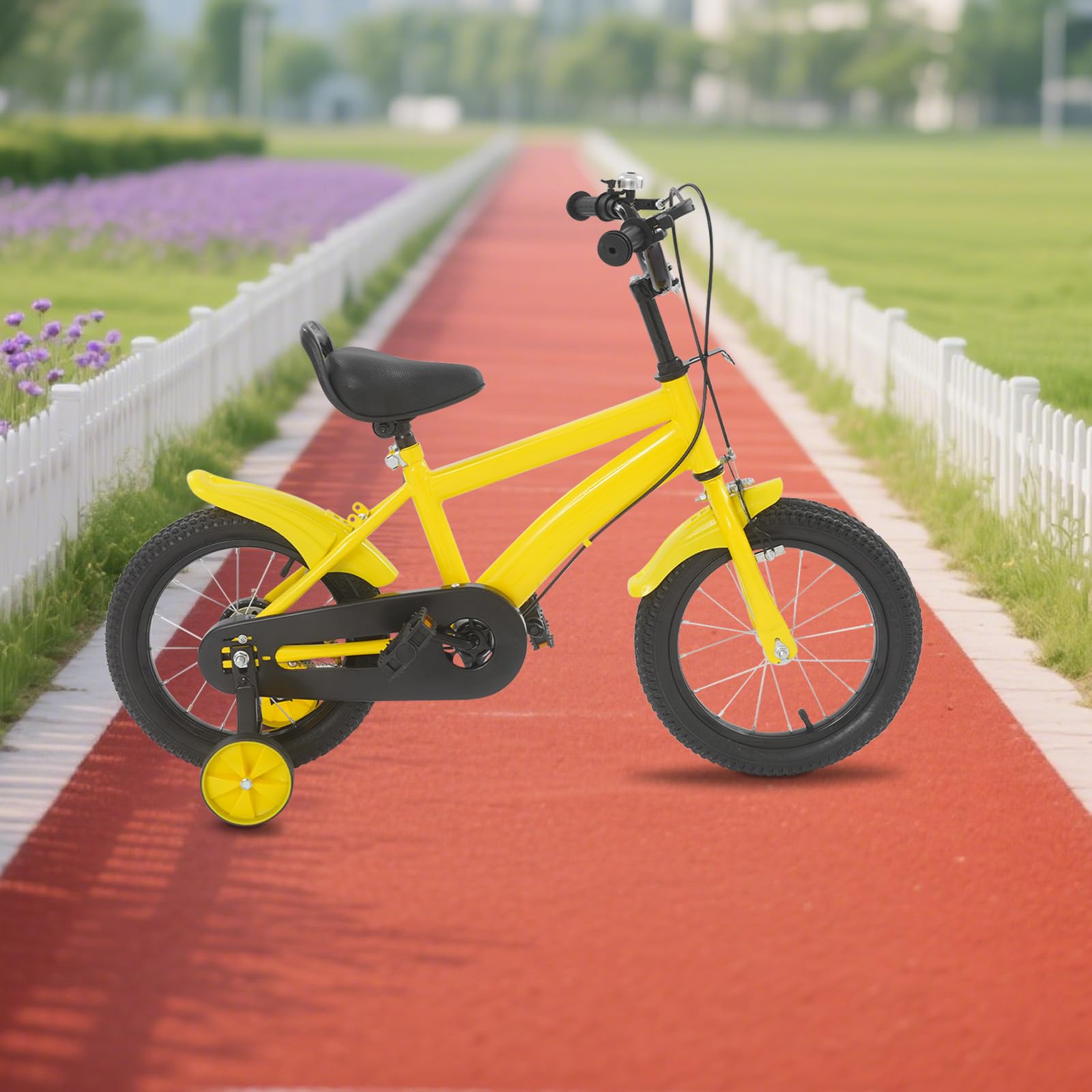 Bicicleta infantil de 14 pulgadas, con ruedas estabilizadoras, bicicleta para niños y niñas Kids Bike, manillar y sillín de altura ajustable, marco de acero al carbono ligero, sistema de